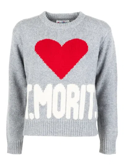 Mc2 Saint Barth Heart Crew Neck Sweater In Multi