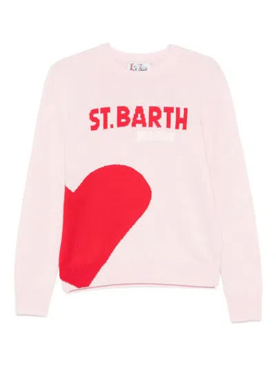 Mc2 Saint Barth Heart Intarsia St Barth Sweater In Pink