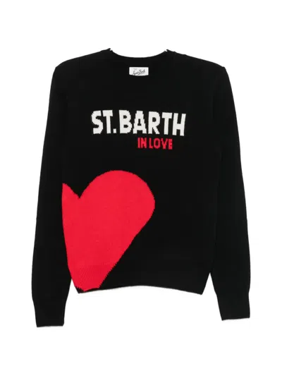 Mc2 Saint Barth Heart-intarsia Sweater In Black