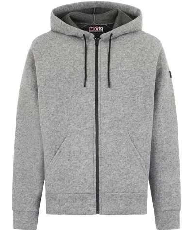 Mc2 Saint Barth Heathered Grey Zip-up Hoodie With Adjustable Drawstring In Gray