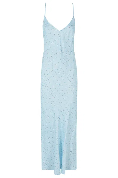 Mc2 Saint Barth Heavenly Eydis Floral Pattern Satin Viscose Dress In Blue