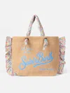 Mc2 Saint Barth Helene Volant Bag With Multicolor Flower Print Made With Liberty Fabric In White