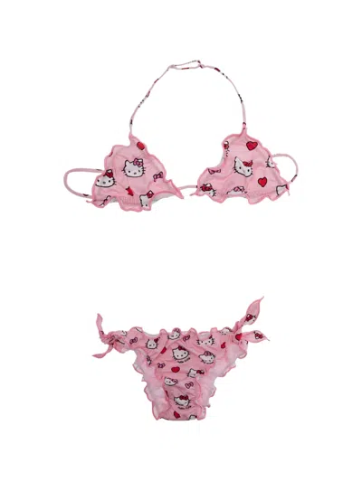 Mc2 Saint Barth Kids' Hello Kitty Patterned Bikini In Pink