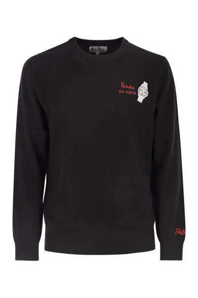 Mc2 Saint Barth Heron - Crew Neck Jumper With Embroidery On The Chest In Black