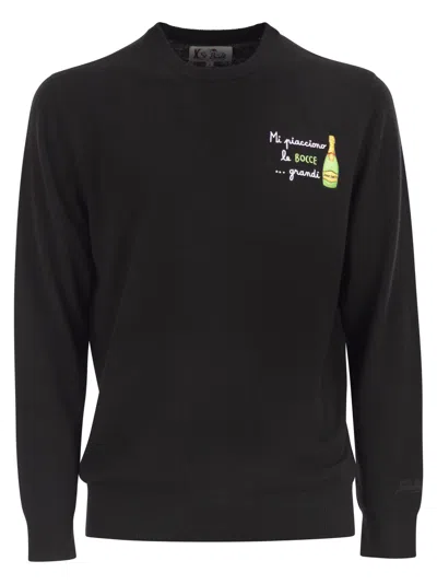 Mc2 Saint Barth Heron - Crew Neck Jumper With Embroidery On The Chest In Black