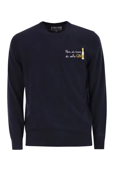 Mc2 Saint Barth Heron - Crew Neck Jumper With Embroidery On The Chest In Blue
