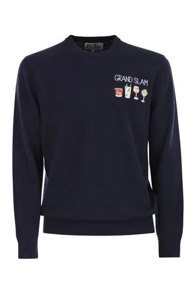 Mc2 Saint Barth Heron Light Embroidered Sweater In Blue