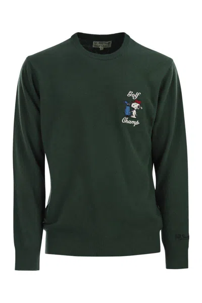 Mc2 Saint Barth Heron - Crew Neck Jumper With Embroidery On The Chest In Green
