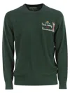 Mc2 Saint Barth Heron - Crew Neck Jumper With Embroidery On The Chest In Green