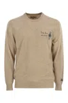 Mc2 Saint Barth Heron - Crew Neck Jumper With Embroidery On The Chest In Nude