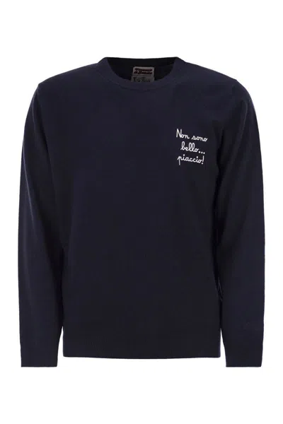 Mc2 Saint Barth Embroidered Long-sleeved Sweater In Blue
