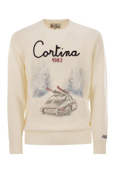 Mc2 Saint Barth Heron - Crew Neck Sweater With Embroidery On The Front In Neutral