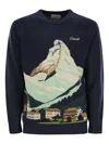 Mc2 Saint Barth Heron C Mountain Graphic Sweater In Blue
