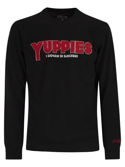 Mc2 Saint Barth Heron Crew Neck Sweater With Embroidery On The Front In Black