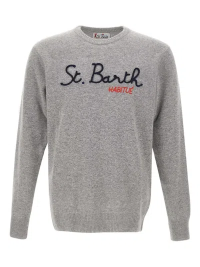 Mc2 Saint Barth Heron Embroidered Crew-neck Sweater In Gray