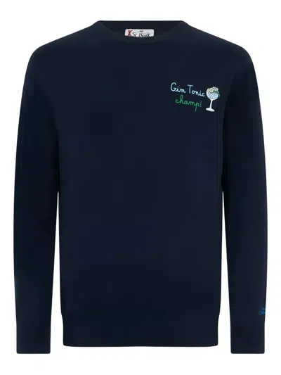Mc2 Saint Barth Heron Embroidered Sweater In Blue