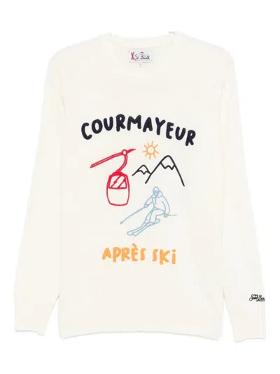 Mc2 Saint Barth Heron Embroidered Sweater In White