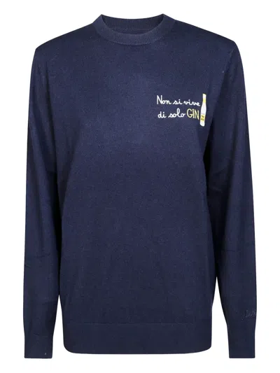 Mc2 Saint Barth Heron Light Embroidered Sweater In Blue