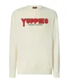 Mc2 Saint Barth Heron Light Sweater In White With Yuppies Jacquard And Embroidery In Brown