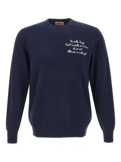 Mc2 Saint Barth Crewneck Sweater With Intricate Embroidery And Ribbed Accents In Blue