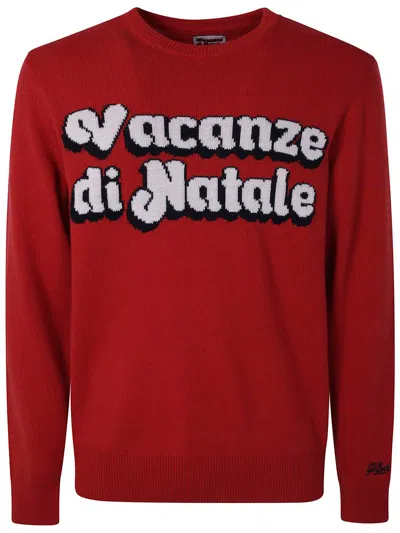 Mc2 Saint Barth Crew Neck Long Sleeve Ribbed Pullover In Red