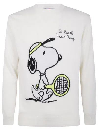 Mc2 Saint Barth Snoopy Tennis Graphic Crew-neck Sweatershirt In White