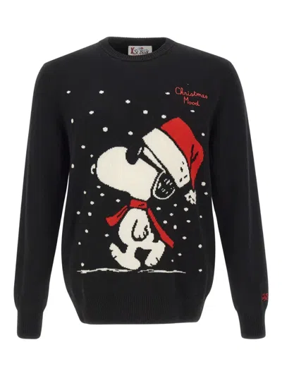 Mc2 Saint Barth Heron Snoopy Xmas Mood Sweater In Black
