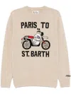 Mc2 Saint Barth Man Sweater With Paris To St.barth Front Print In Nude