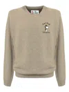 Mc2 Saint Barth Beige Crew Neck Sweatshirt With Ribbed Details In Gray