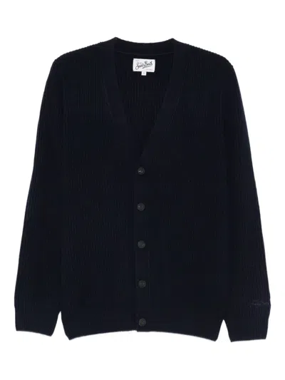 Mc2 Saint Barth Herrison Ribbed Button Cardigan In Blue