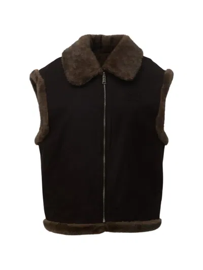Mc2 Saint Barth Hesketh Wax Shearling-trim Gilet In Black