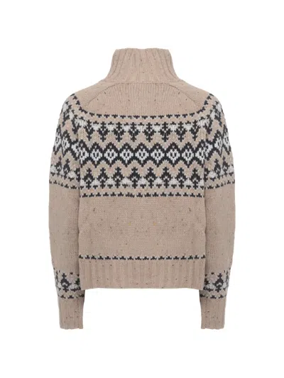 Mc2 Saint Barth High-neck Fair Isle Jumper In Brown