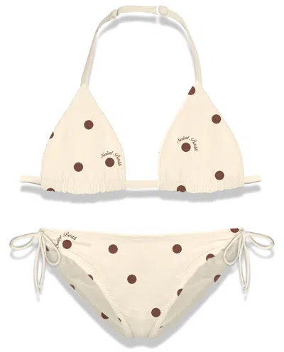 Mc2 Saint Barth Holly Classic Triangle Bikini Coriandol Pois In Neutral