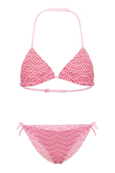 Mc2 Saint Barth Holly Crochet Mix Color Triangle Bikini In Pink