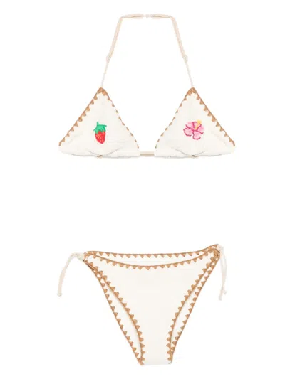 Mc2 Saint Barth Kids' Holly Crochet-trim Bikini In White