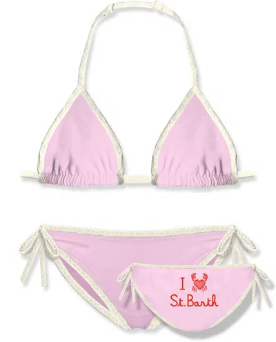 Mc2 Saint Barth Holly String Classic Triangle I Love Crab Bikini In Pink
