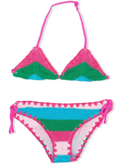 Mc2 Saint Barth Kids' Holly Striped Bikini Set In Pink