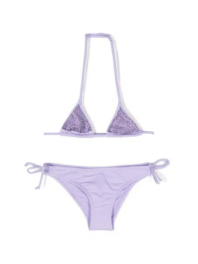 Mc2 Saint Barth Kids' Holly Triangle Bikini In Purple
