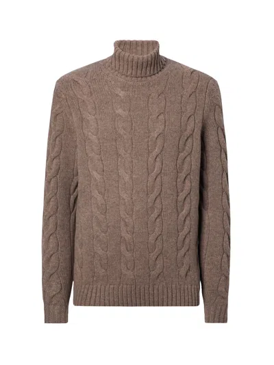 Mc2 Saint Barth Hooded Wool Sweater With Cable Knit Design In Brown