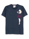 Mc2 Saint Barth Man Linen Jersey T-shirt Ecstasea With Printed And Embroidered Pocket In Blue