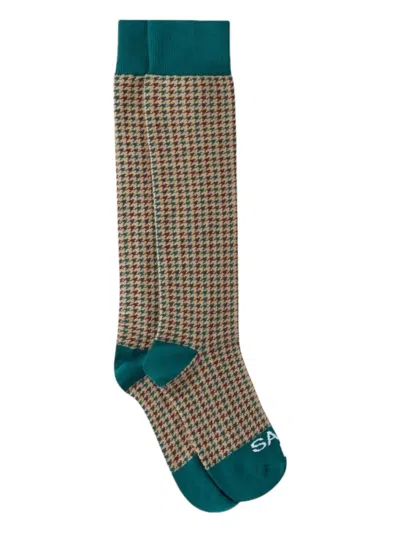 Mc2 Saint Barth Houndstooth-pattern Cotton-blend Socks In Brown