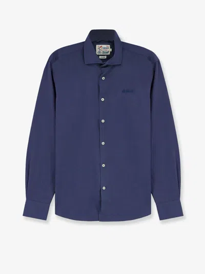Mc2 Saint Barth Ice Cotton Shirt With Embroidered Logo On The Front In Blue