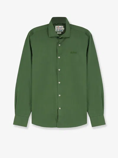 Mc2 Saint Barth Ice Cotton Shirt With Embroidered Logo On The Front In Green