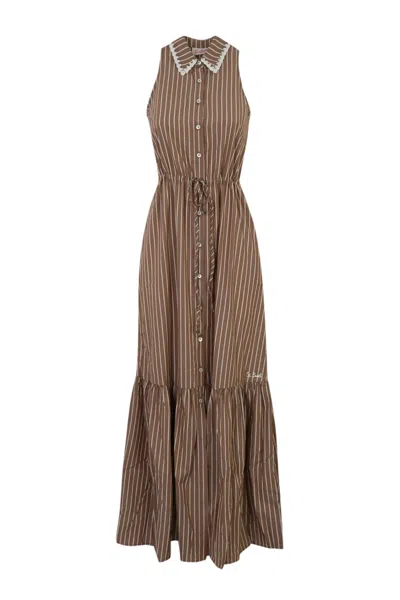 Mc2 Saint Barth Ida Stripes Dress In Cotton In Marrone