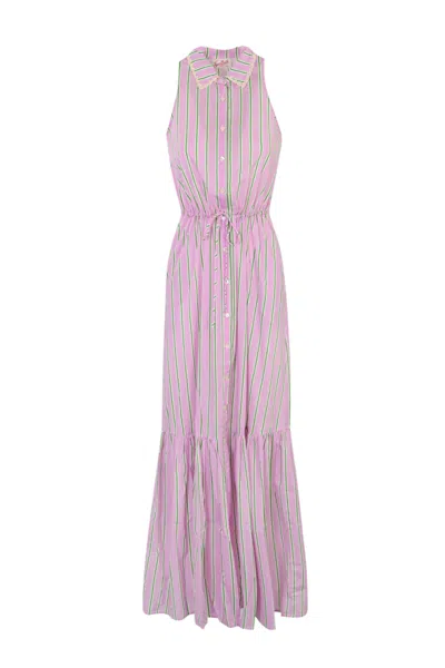 Mc2 Saint Barth Ida Stripes Dress In Cotton In Rosa