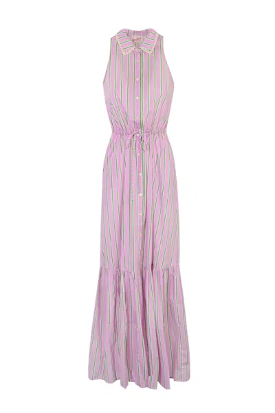 Mc2 Saint Barth Ida Stripes Dress In Cotton In Pink
