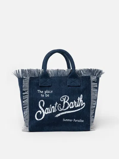 Mc2 Saint Barth Indigo Cotton Canvas Colette Handbag In Blue