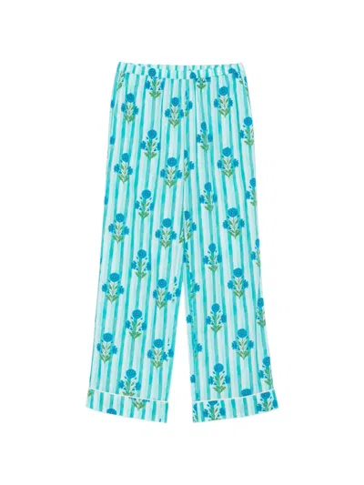 Mc2 Saint Barth Inessa Floral-print Striped Trousers In Blue
