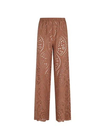 Mc2 Saint Barth Inez Broderie Anglaise Palazzo Pants In Brown