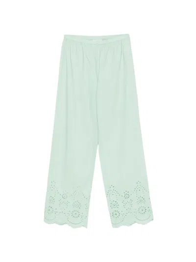 Mc2 Saint Barth Inez Broderie-anglaise Scalloped-hem Trousers In Green